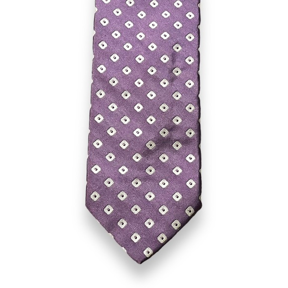 BREUER Tie 100% Silk Lavender White Geometric Squares Preppy Classic Designer - Picture 4 of 7